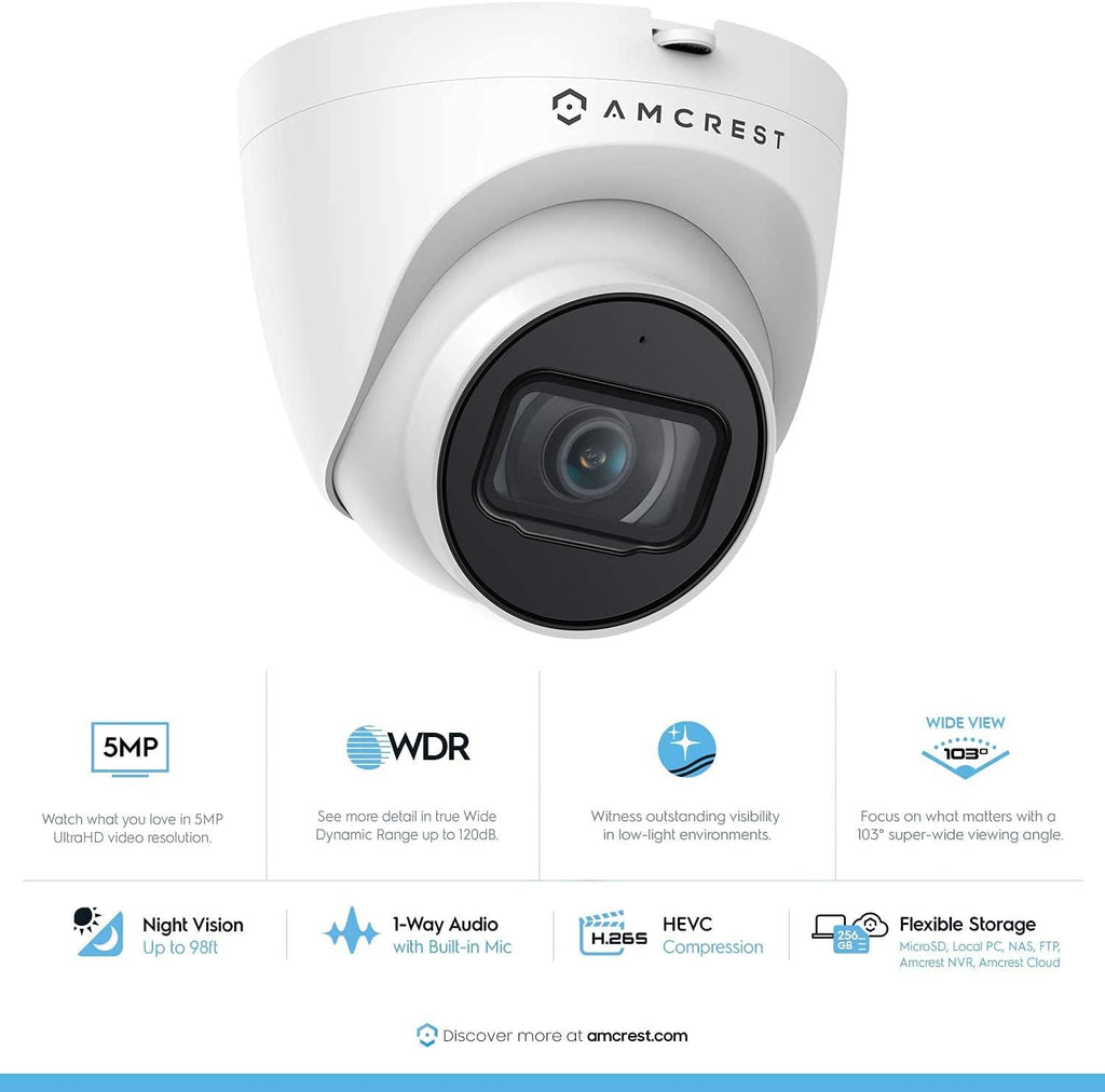 Amcrest 5MP POE Security Camera System Outdoor, 8CH POE NVR, 4pcs 5MP Turret Cameras, IP67 Metal Turret IP Cameras, Built in Mic, Pre-Installed 2TB Hard Drive, NV4108E-IP5M-T1179EW4-2TB