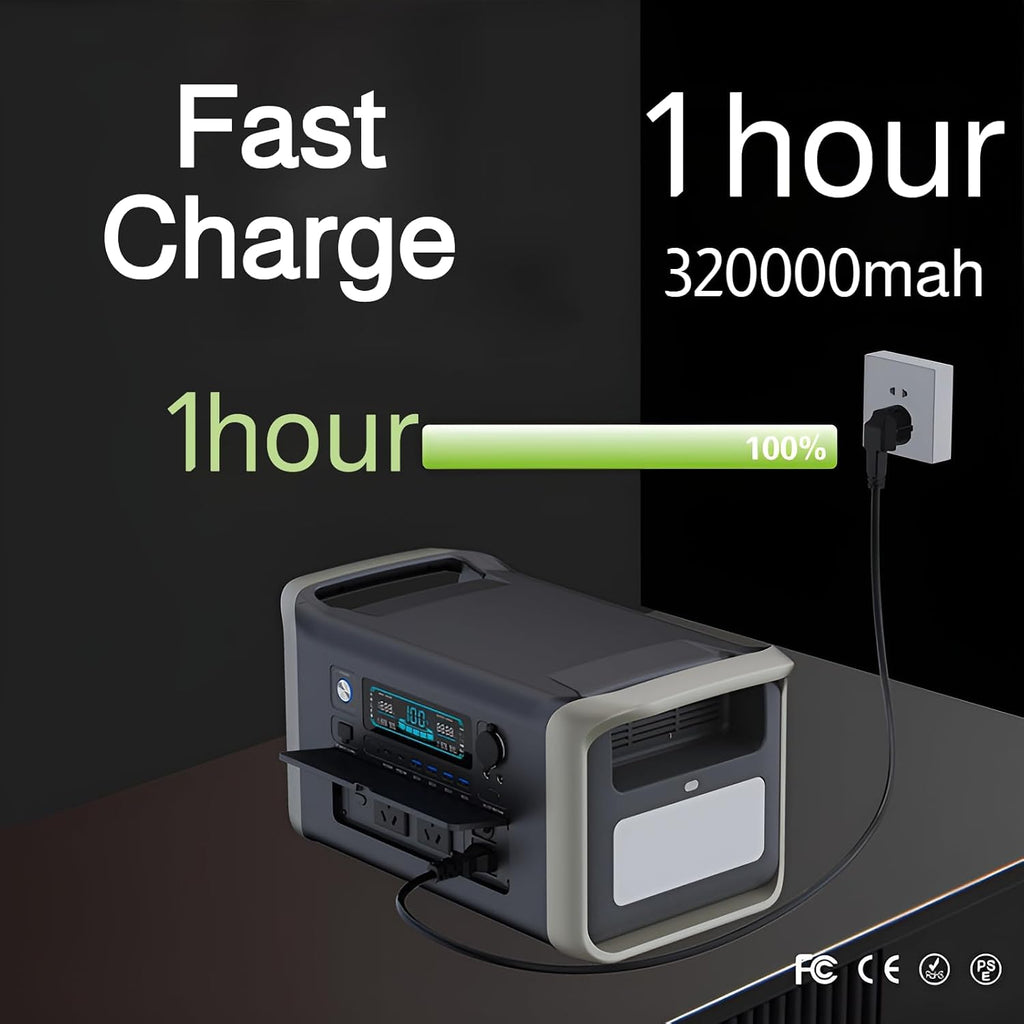 [Ellniges]【1-Hour Fast Charging】2000W Outdoor Power Station 320000mAh Solar Generator with LCD Display, 12 Safety Protections for Home Backup & Camping, 11-Port Portable Battery w/Sine Wave Inverter