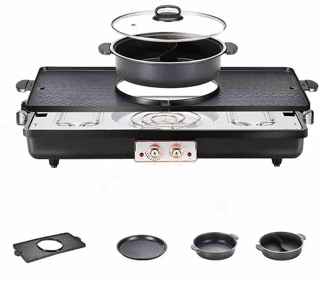 Barbecue Electric Grill and Hot Pot, 2700W Separable BBQ Pan Grill and Hot Pot, Multifunctional Electric Grill Pot with Dual Temp Control, with Nonstick Coating(Red)