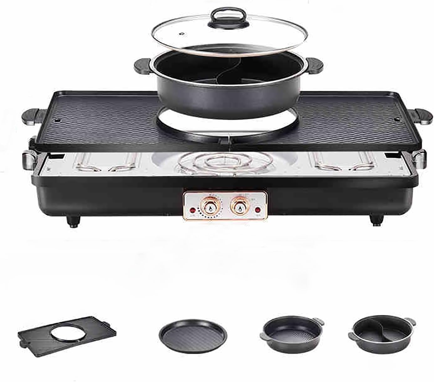Barbecue Electric Grill and Hot Pot, 2700W Separable BBQ Pan Grill and Hot Pot, Multifunctional Electric Grill Pot with Dual Temp Control, with Nonstick Coating(Red)