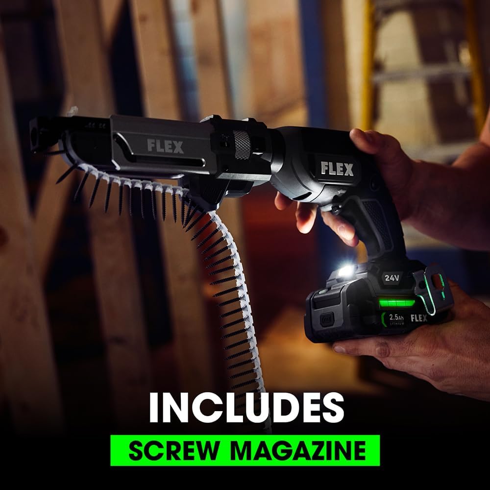FLEX 24V Brushless Cordless Drywall Screw Gun Kit with Magazine Attachment Tool Only, Battery and Charger Not Included - FX1611-Z