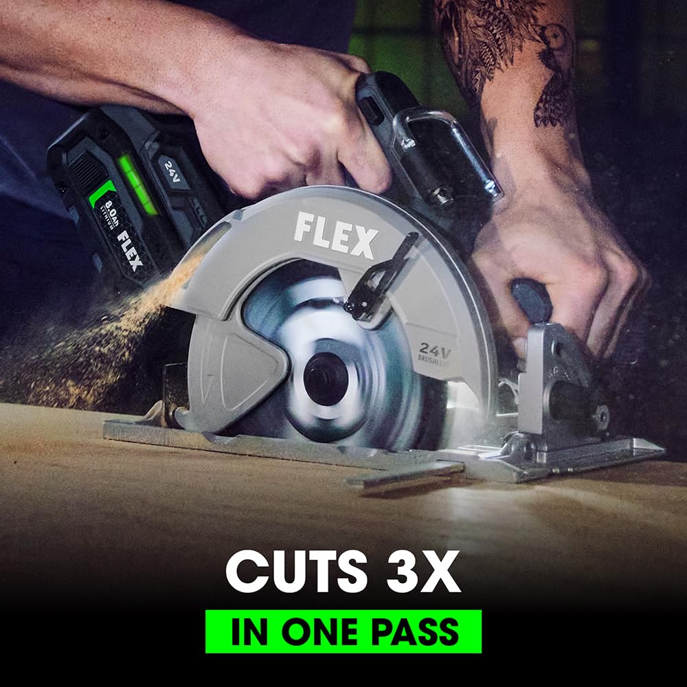 FLEX 24V Brushless Cordless 7-1/4-Inch Circular Saw Kit with 8.0Ah Lithium Battery and 280W Rapid Charger - FX2141-1D