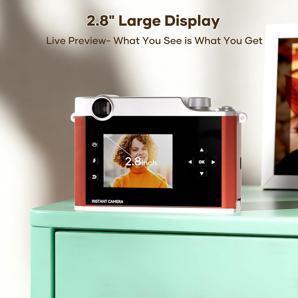 iDPRT Hanin Instant Film Camera, Instant Print Camera, Instant Digital Camera Wireless Bluetooth Photo Printer (2x3 inches) 10 Sheets, Brown