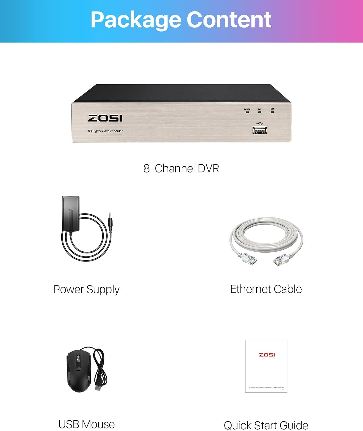 ZOSI 3K Lite 8 Channel Hybrid 4 in 1 HD TVI CCTV DVR, AI Human/Vehicle Detection, Remote Access, 8CH 1080P H.265+ Surveillance Video Recorder with 1TB Hard Drive for Home Security Camera System