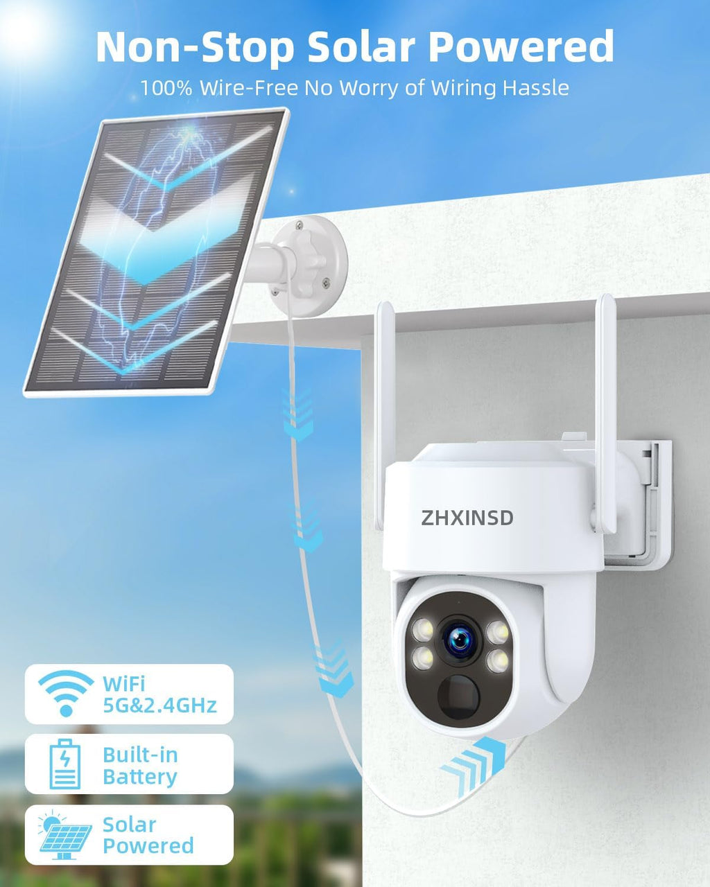 Solar Security Cameras Wireless Outdoor, 4MP FHD Battery Powered Home Security Camera System with 10' Monitor, 4-Cam kit, 360° View, Full Color Night Vision, Motion Detection, Work with Alexa