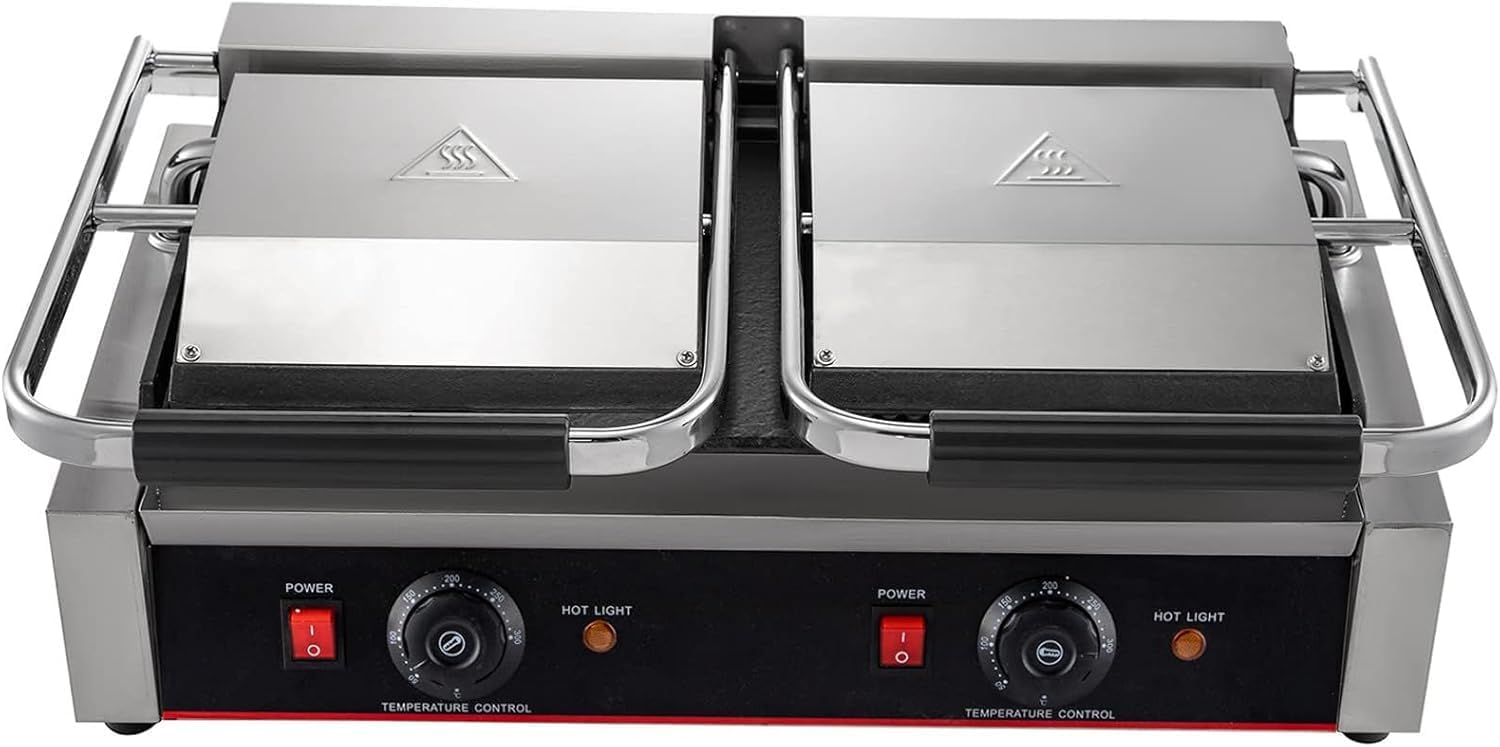 Commercial Electric Griddle Stainless Steel Grill BBQ, Countertop Hotplate Flat Top Kitchen Grill, Business Catering BBQ Steak Bacon Fryer Pans with Dual Thermostatic Control