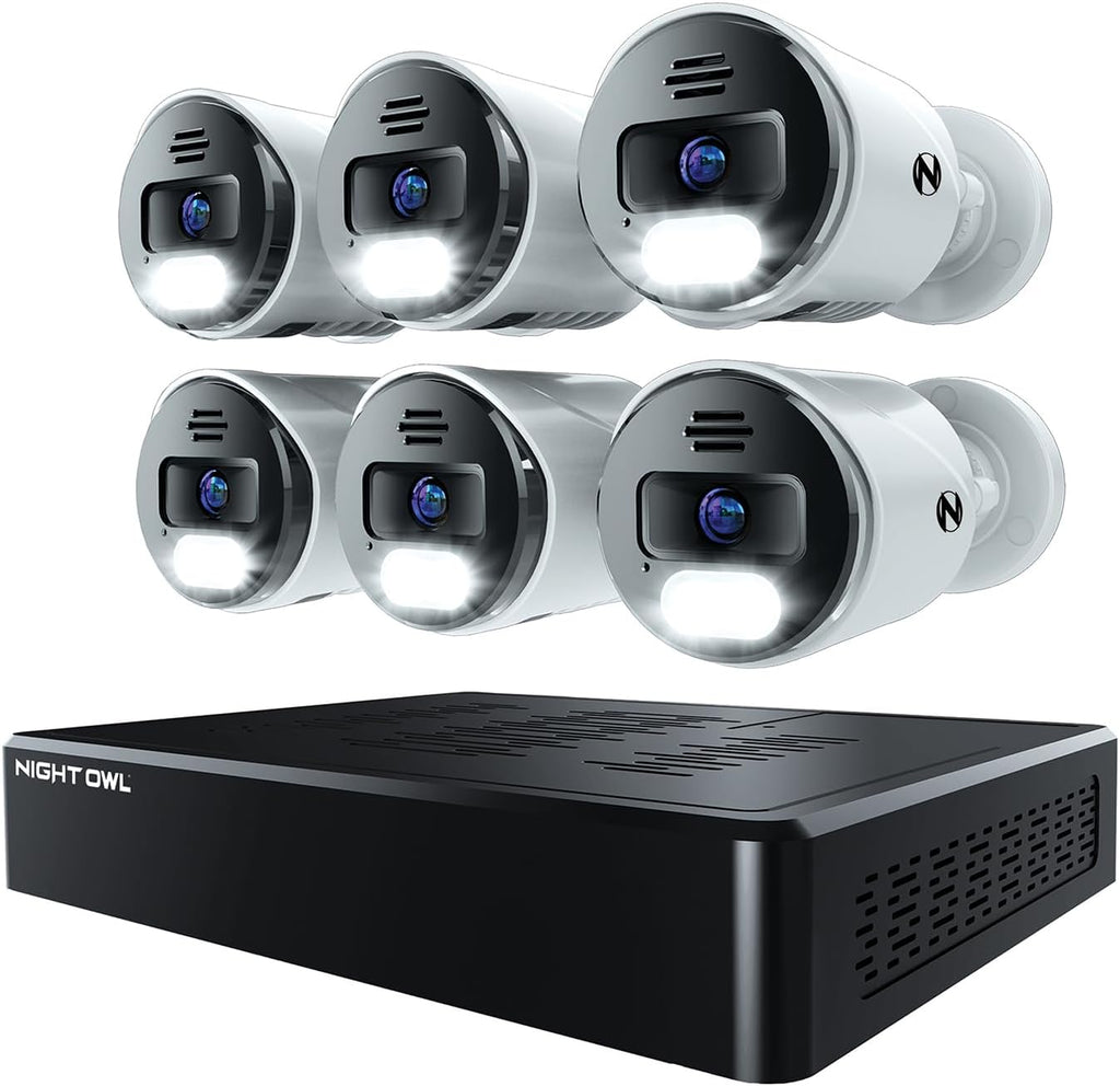 Night Owl Power Over Ethernet 12 Channel NVR Video Home Security Camera System with (6) Wired IP 4K HD Indoor/Outdoor Deterrence Cameras and 2TB Hard Drive (Add up to 4 Wi-Fi Cameras)