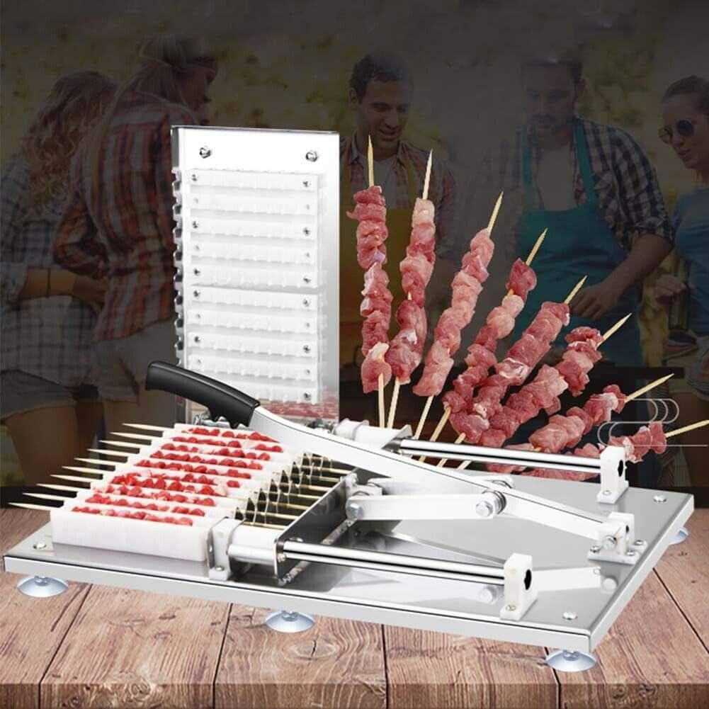 Stainless Steel 10-Hole BBQ Skewer Maker, Manual Kebab Machine for Mutton and Meat, Perfect for Outdoor Picnics & Camping, Durable Skewer Mould, Silver