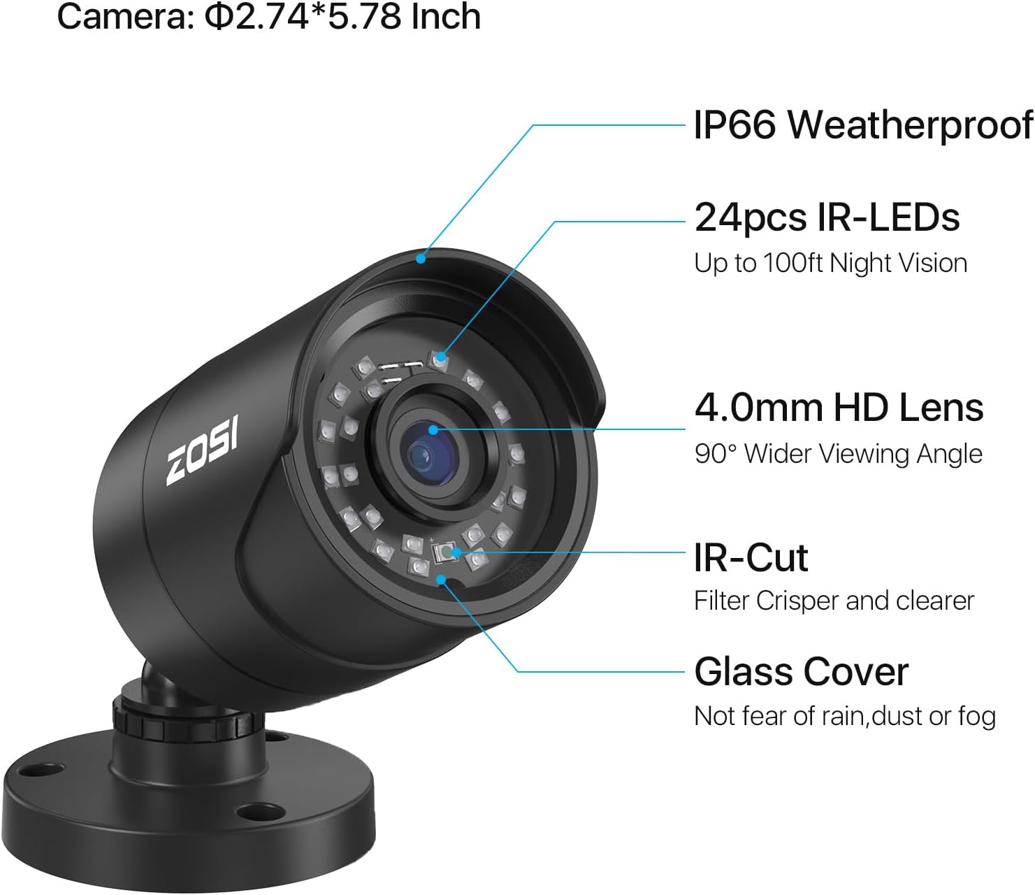 ZOSI H.265+ 1080p 16 Channel Home Security Camera Outdoor Indoor, 16CH CCTV DVR with AI Human Vehicle Detection and 16 x 1080p Surveillance Bullet Camera, 100ft Night Vision, 90° View Angle, 2TB HDD