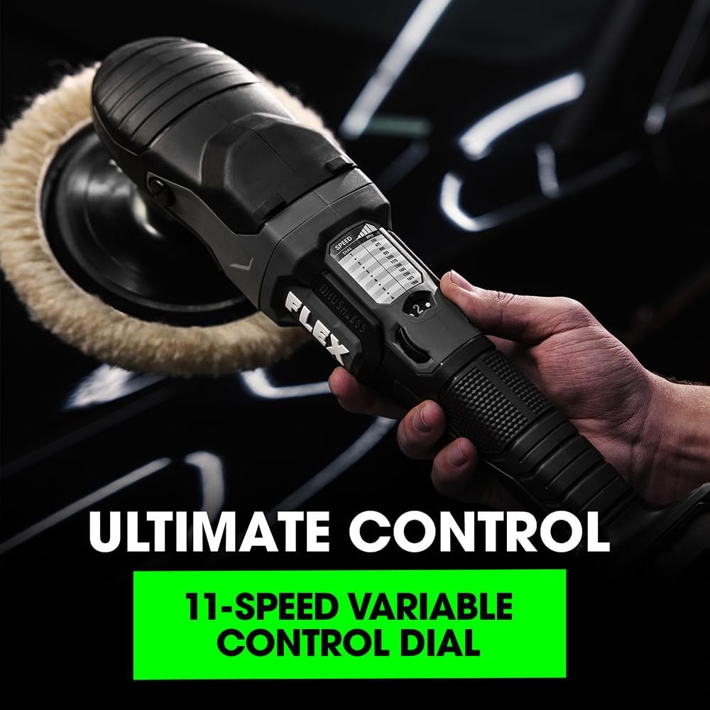 FLEX 24V Brushless Cordless Rotary Polisher Kit, Variable Speed, 6-Inch, Ideal for Detailing, Body Shop & Repair, w/ (2) 5.0Ah Lithium Batteries & 160W Fast Charger - FX3311-2C