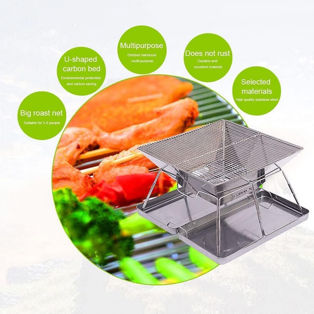 IRYZE Portable Charcoal Grill Portable Stainless Steel BBQ Grill Non-Stick Surface Folding Barbecue Grill Outdoor Camping Terrace Picnic Tool BBQ Grill for Outdoor