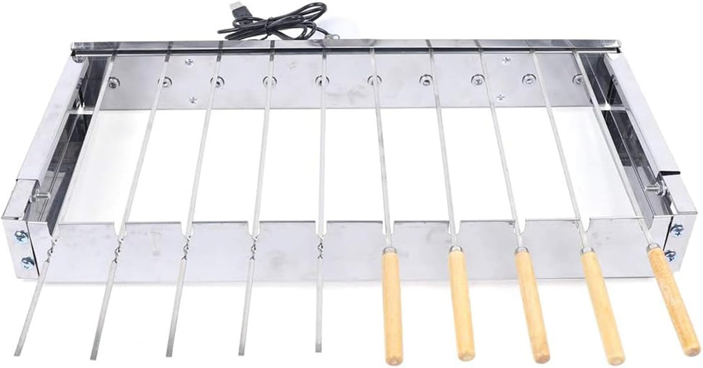 Stainless Steel Auto Rotating BBQ Grill Rack, Adjustable Width Skewer Turner for Kabobs, 10-Hole Rotisserie Grill for Camping & Picnic, 5V USB Powered Silver