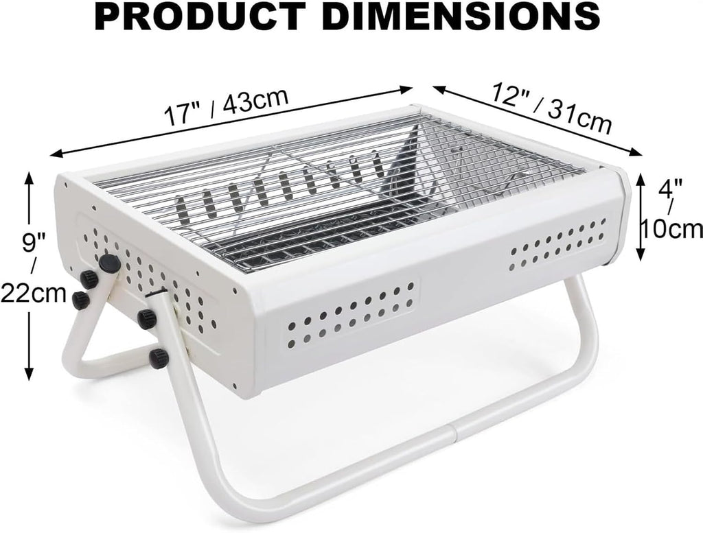 Portable Charcoal Grill Tabletop Charcoal Grill with Handle Portable BBQ Grill Outdoor Barbecue Grill for Camping Picnic BBQ Grill for Outdoor(White)