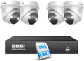ZOSI 4K 8CH Spotlight PoE Security Camera System,4pcs 5MP Indoor Outdoor PoE IP Cameras with Person Vehicle Detection,Color Night Vision,8CH 8MP 4K NVR with 2TB HDD for 24/7 Recording,No Monthly Fee