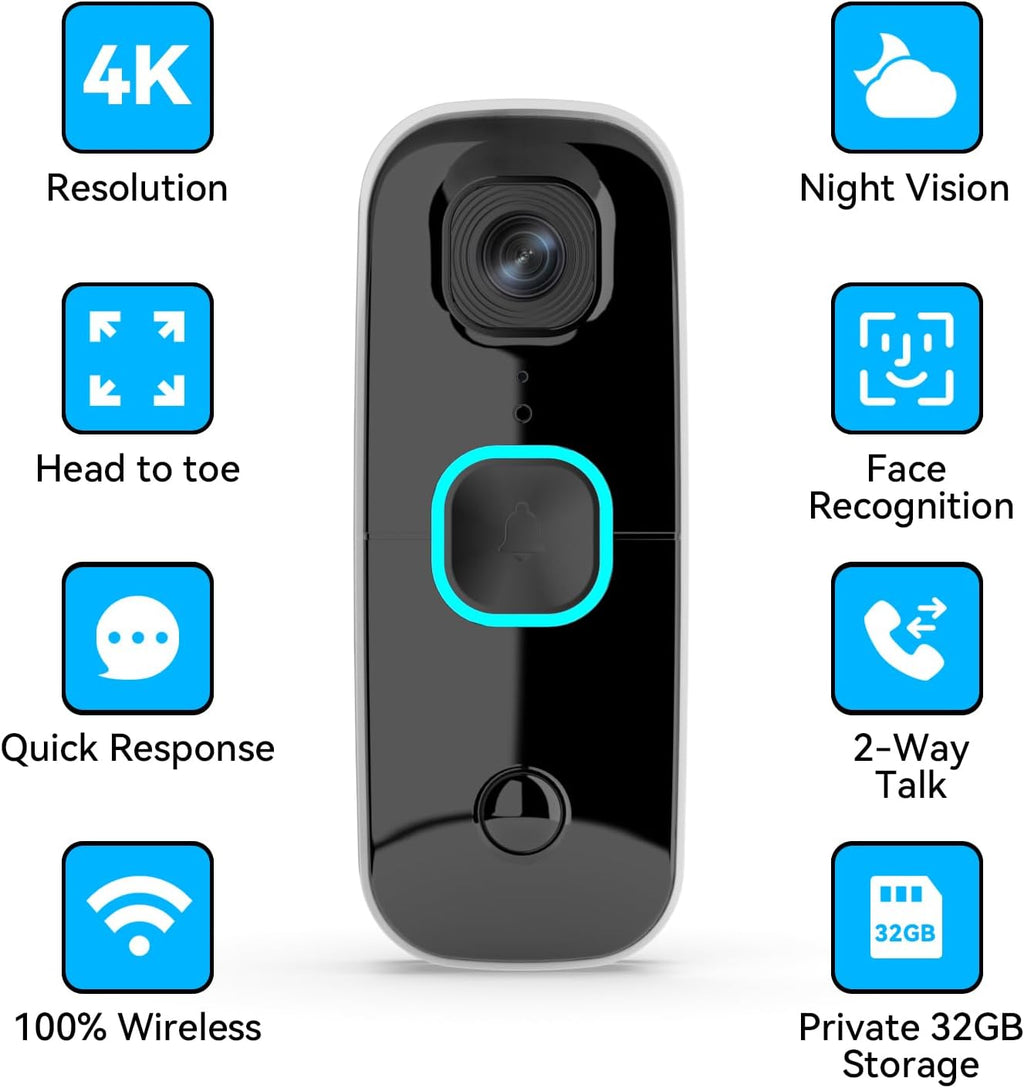 Swann Buddy4K UHD Wireless Video Doorbell & Chime | No Monthly Fee | Ultra-Wide 165° View | Smart Analytics | 2-Way Audio | Night Vision | Easy Installation | Indoor & Outdoor Surveillance | 4KBUDDY