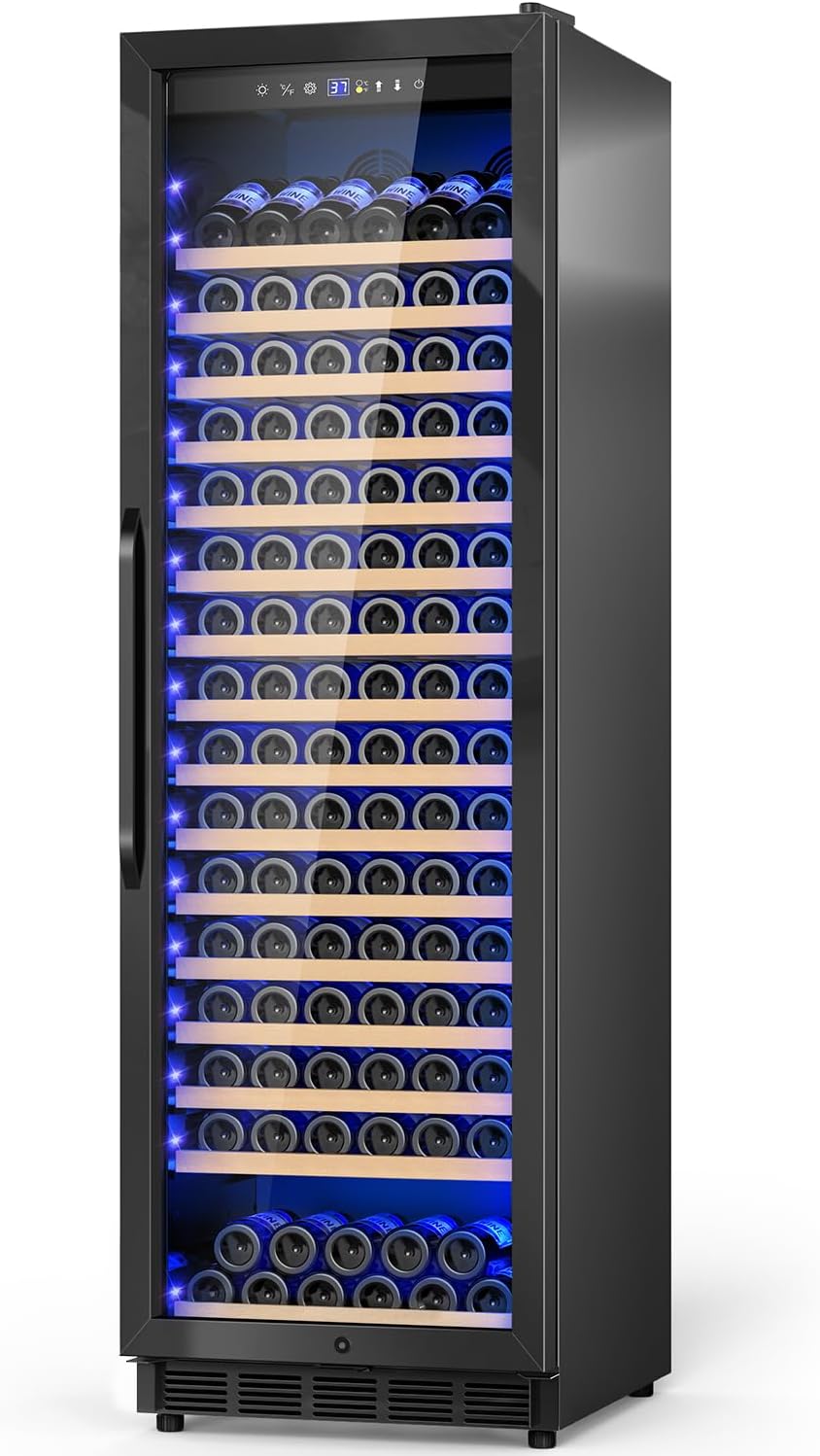 Velivi Wine Cooler-Wine Refrigerator 24 Inch Wide Large Freestanding/Built in Wine Fridge for 176 Bottles with Safety Lock Cellar Chiller Low Noise, Fast Cooling, Black