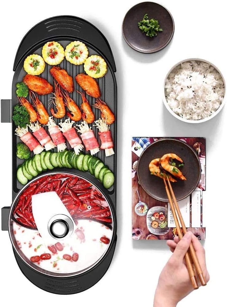 Barbecue Grill Electric Barbecue Hotpot Grill Smokeless Bakeware Grilled Hot Pot Large Non-stick Barbecue Machine Kebab Grill Korean Indoor
