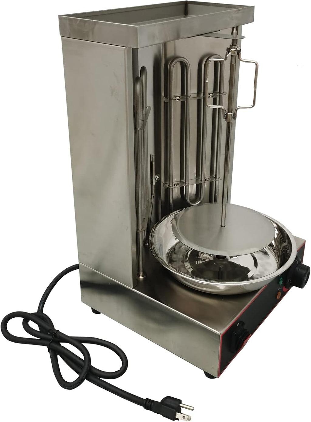 Electric Barbecue Shawarma Gyro Grill 2 Burners Commercial Stainless Steel Vertical Broiler Kebab Machine Adjustable Temperature with Meat Catch Pan and Rotating Doner for Restaurant Kitchen