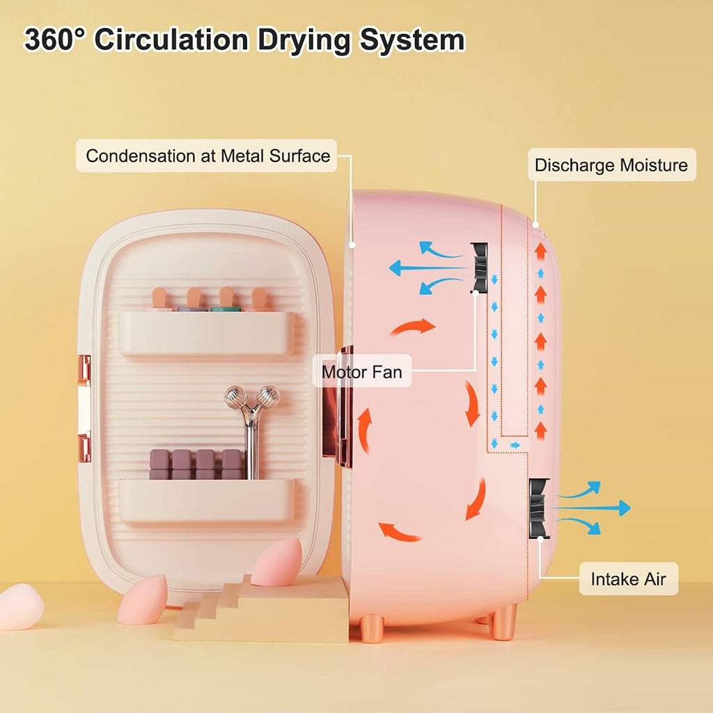 JSTPRO Skincare Fridge 12 Liter, Beauty Fridge for Comestic Storage, 10°C/50°F + Intelligent Constant Temperature Control Mini Compact Pink Cosmetics Refrigerator for Makeup Lipstick