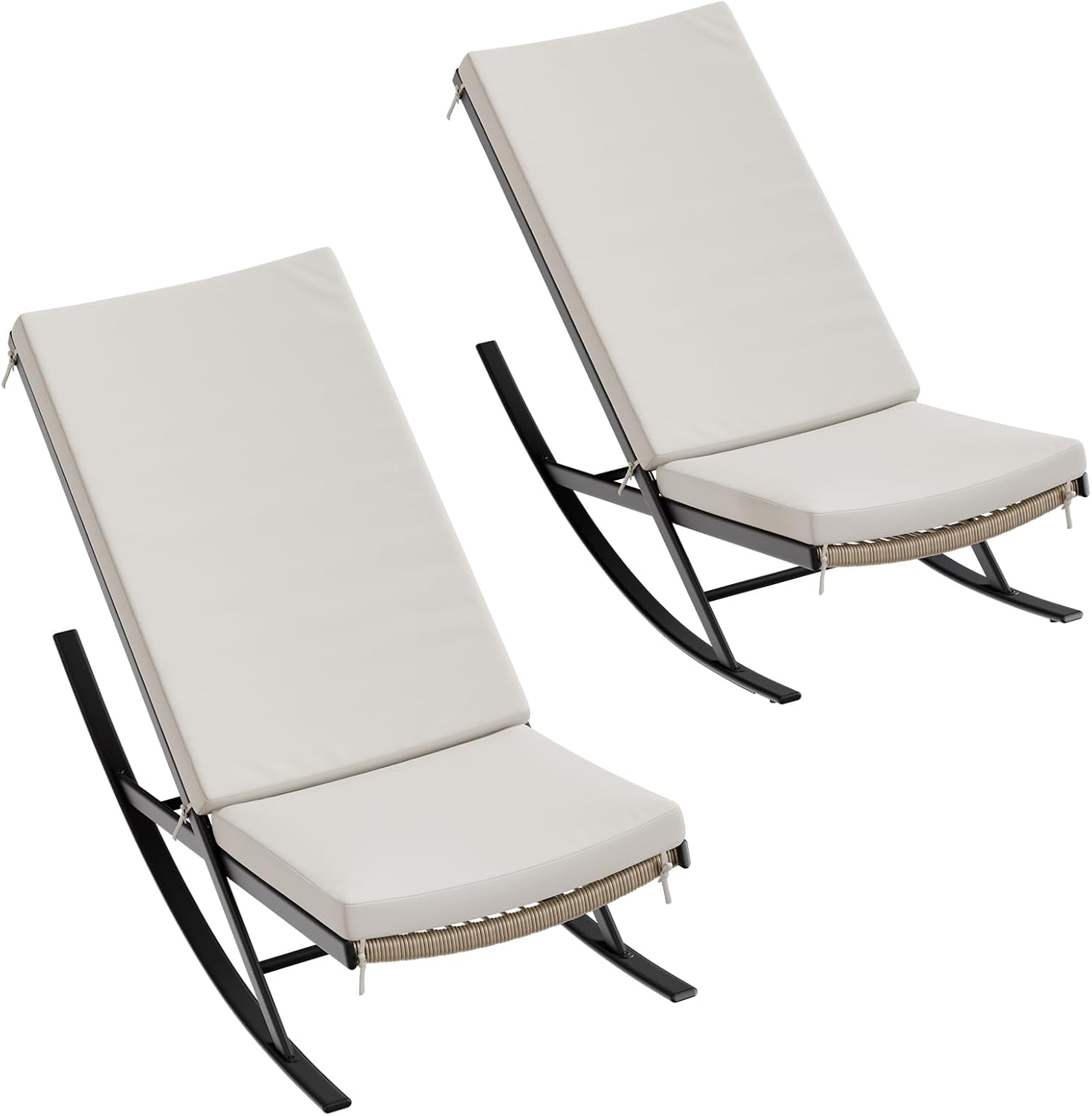 Rocking Chair Outdoor Set of 2 Patio Chairs Rocking Chairs Outdoor Lounge Rattan Chair for Outside Lawn with Cushions for Front Porch, Garden, Backyard, Lawn, Patio,Beige