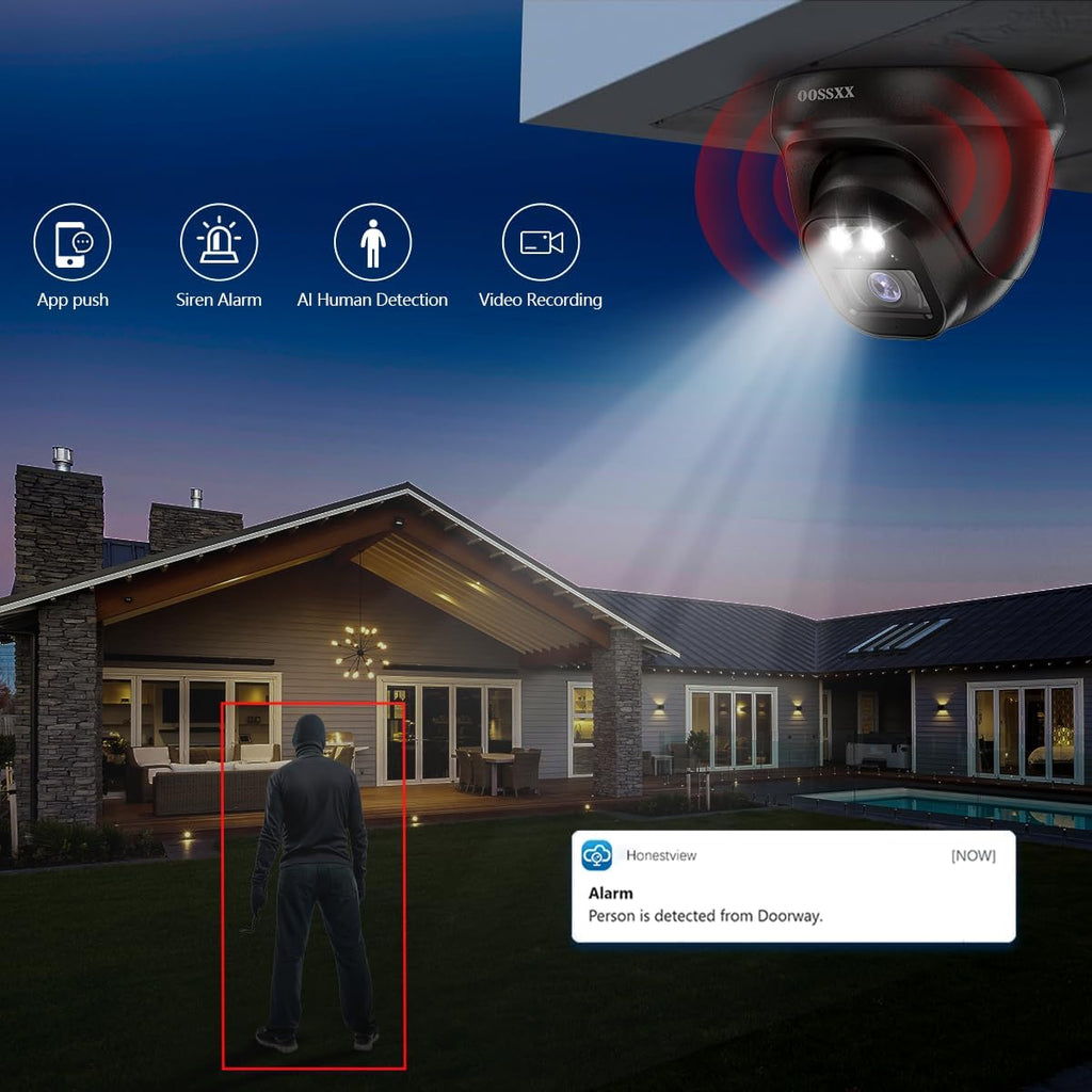 OOSSXX (2026 Update) 4K PoE Security Camera System, 4 Wired Dome Cameras Outdoor Indoor, 130° Wide Angle, 8CH NVR with 3TB HDD, Built-in Mic, Free App Remote Access, No Monthly Fee, 90 Days Recording