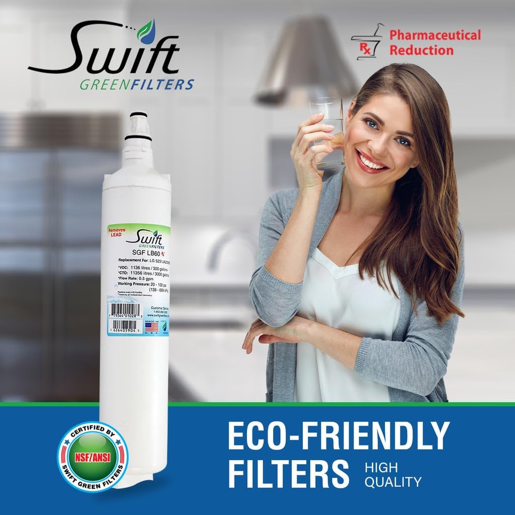 Swift Green Filters SGF-LB60 Rx Compatible Refrigerator Water Filter for LT600P, 5231JA2006A and 46-9990, Made in USA (6 Pack)