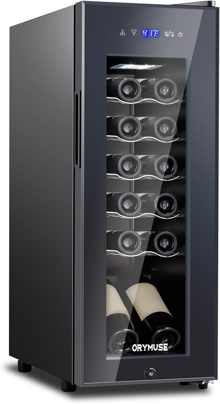 12 Bottle Compressor Wine Cooler Refrigerator with Lock, Freestanding Wine Fridge, 41°F-64°F Digital Temperature Control, Large Wine Cellar for Red, White, Champagne, and Sparkling Wine – Black