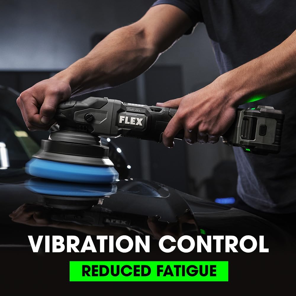 FLEX 24V Brushless Cordless Forced Random Orbital Polisher Kit, Variable Speed, 6-Inch, Ideal for Detailing, Body Shop & Repair, w/ (2) 5.0Ah Lithium Batteries & 160W Fast Charger - FX3331-2C