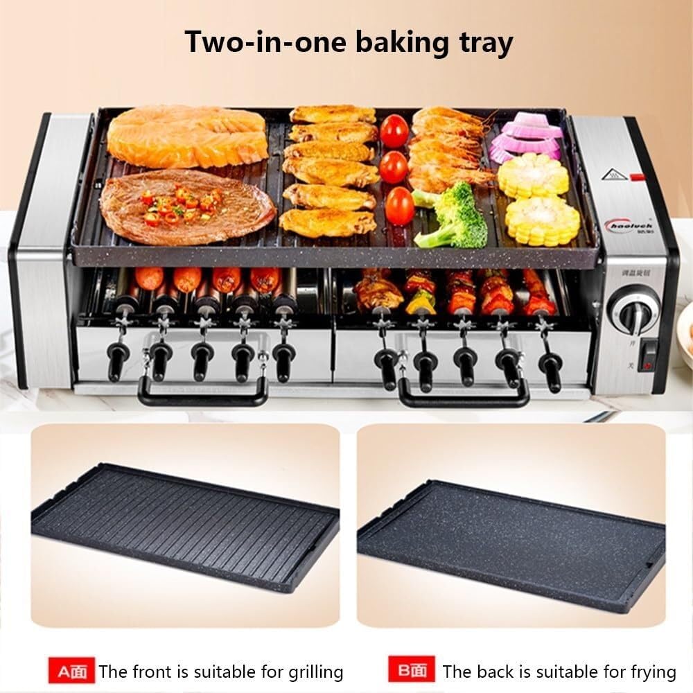 Electric Barbecue Grill, Automatic Rotating Grill Grate,Smokeless Rotary,10 Skewers Rotating Grill Grate,Double Layer Capacity,For Home,Kitchen,Outdoor Party Campfire Barbecue