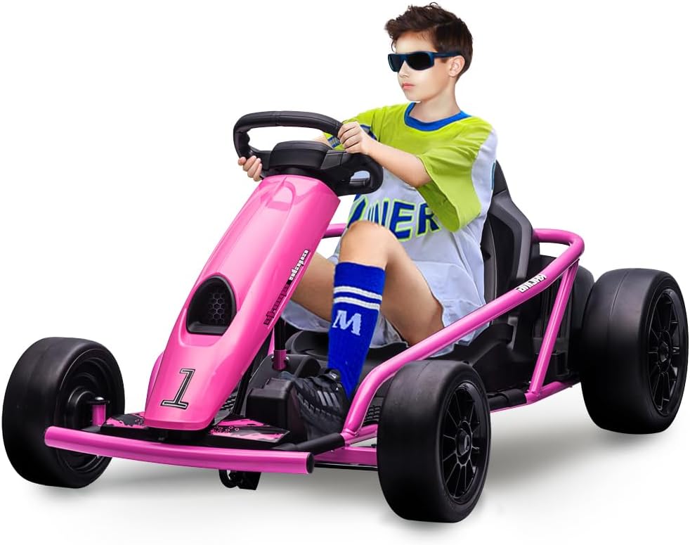 Go Kart, Big Kids Electric Karts, 24v 2 x 300w 8MPH Support for Smooth Slew Drift with Slow Start and Seat Belt for Double Protection, with Musical Horns, Maximum Load 180Lbs, for Kids 8-11 Year
