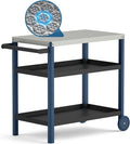 TORVA Outdoor Prep Grill Cart, Honeycomb Style Wear-Resistant Tabletop with High Load-Bearing Portable BBQ Cart, HDPE Durable Frame 3-Tier Storage Cart, Navy Blue+Blue