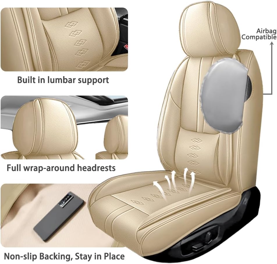 Front Seat Covers for Lexus LS 400 1995-1999,Leather Car Seat Cover,Soft Seat Cushion Covers with Airbag,Waterproof Automobile Seat Protectors for LS 400(Beige,Deluxe)