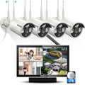 (2026 Update) Wireless WiFi Outdoor Security Camera System with Monitor, IP67 Waterproof Dual Antenna Cameras, Built-in Screen NVR, Audio Recording, Night Vision, No Monthly Fee, Plug & Play