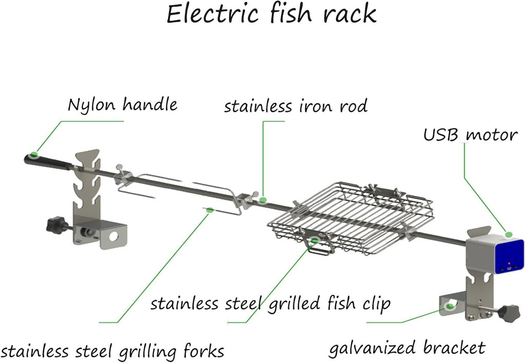 Grill Kit, Rotating Fish Grill, 3 Adjustable Heights, Suitable for Outdoor Grilling Camping