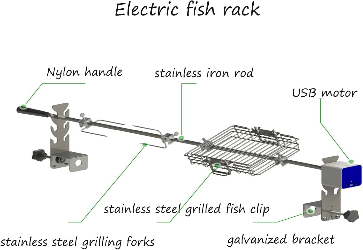 Grill Kit, Rotating Fish Grill, 3 Adjustable Heights, Suitable for Outdoor Grilling Camping