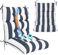 Outdoor High Back Chair Cushions 2-Pack, 44'x22'x 4' Fade-Resistant Waterproof Tufted Pads with Ties for Patio Rocking & Adirondack Chairs (Navy Blue White)