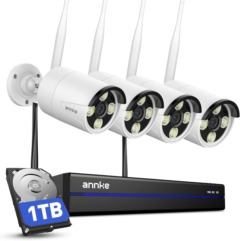 ANNKE 16CH 4K Wireless Security Camera System, Expandable 4K NVR with 4 X 8MP Outdoor Cameras, 1TB HDD, Dual-Band WiFi, Two-Way Talk, Human Detected, 24/7 All-Day Recording, IP66 Weatherproof, Alexa