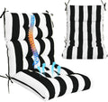 Outdoor High Back Chair Cushions 2-Pack, 44'x22'x 4' Fade-Resistant Waterproof Tufted Pads with Ties for Patio Rocking & Adirondack Chairs (Black White)
