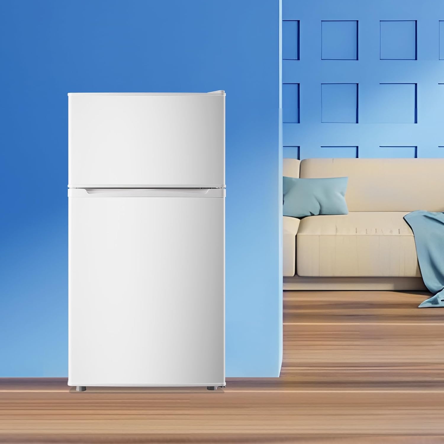 WANAI 3.5 Cu.Ft Mini Fridge With Freezer Freestanding Refrigerator with Freezer,7 Level Adjustable Thermostat Removable Shelves Small Refrigerator for Office Dorm Apartment White