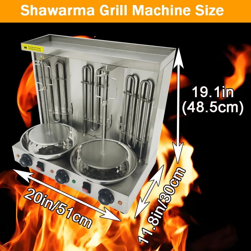 Shawarma Grill Machine Electric Vertical Barbecue Oven with 3 Burners 360° Rotating Kebab Grill Broiler Gyro Rotisserie Oven for Commercial and Home Use