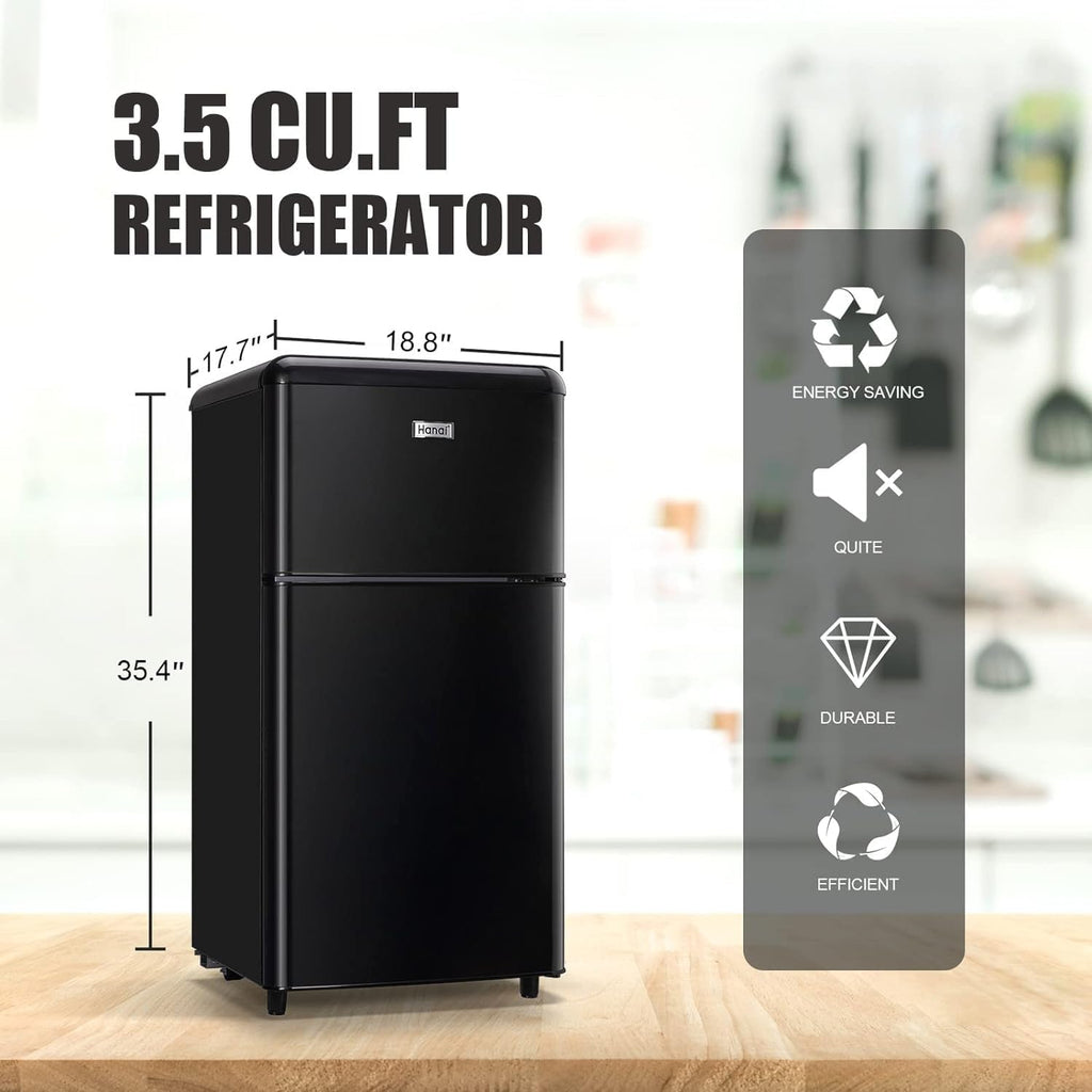 Compact Refrigerator 3.5 Cu.Ft WANAI Classic Retro Refrigerator 2 Door Mini Refrigerator Adjustable Remove Glass Shelves Refrigerator Suitable for Dorm Garage and Office