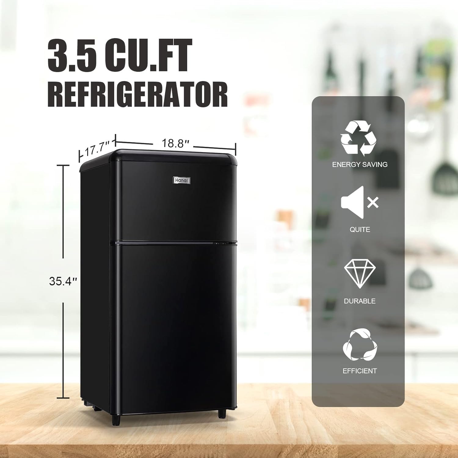 Compact Refrigerator 3.5 Cu.Ft WANAI Classic Retro Refrigerator 2 Door Mini Refrigerator Adjustable Remove Glass Shelves Refrigerator Suitable for Dorm Garage and Office