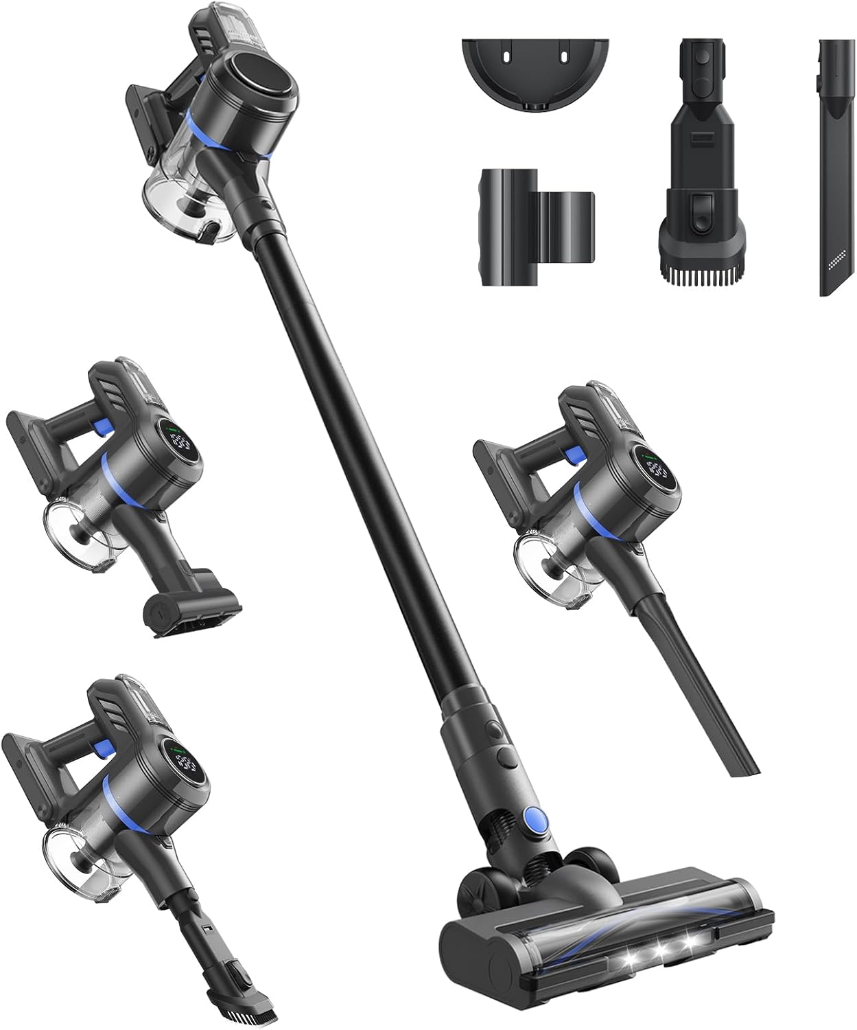 DREAME J30-W Cordless Vacuum Cleaner with LED Headlights, 450W Powerful Suction, 60Min Runtimes, Detachable Battery, One-Touch Emptying, Stick Vacuum Cleaner for Pet Hair, Carpet & Hard Floor