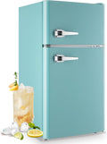 WANAI Compact Mini Refrigerator Small Refrigerator with Freezer, Retro Mini Fridge with Dual Door,7 Adjustable Thermostat, Adjustable Shelves For Dorm, Office Bedroom, Blue