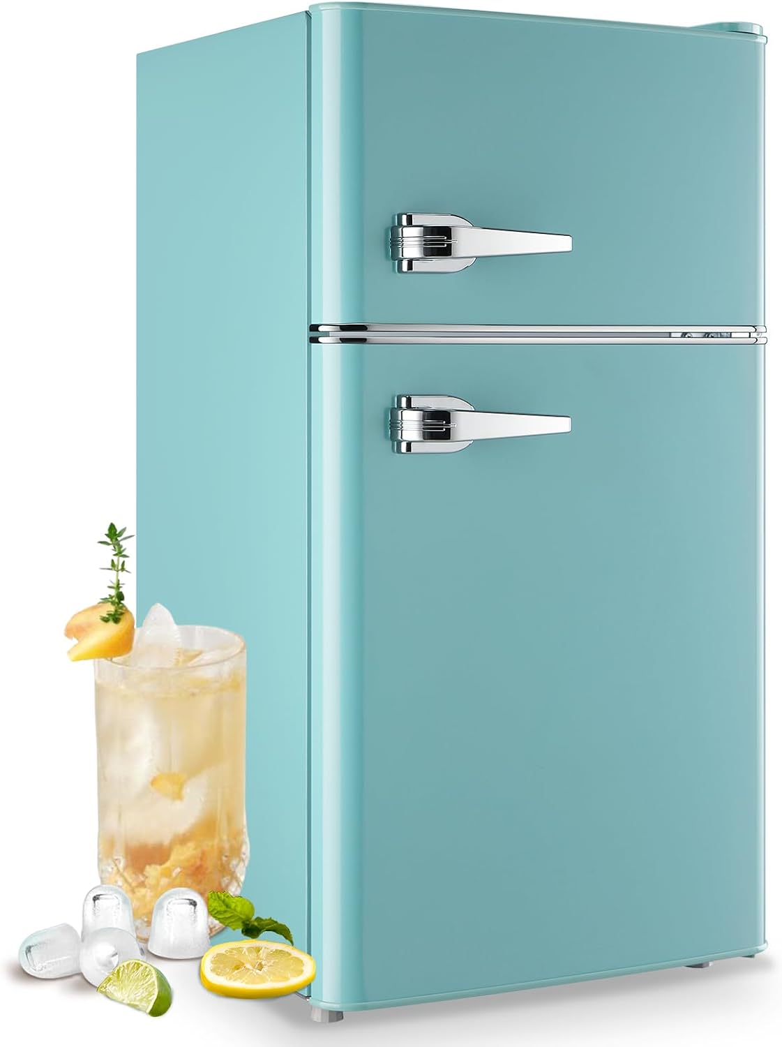 WANAI Compact Mini Refrigerator Small Refrigerator with Freezer, Retro Mini Fridge with Dual Door,7 Adjustable Thermostat, Adjustable Shelves For Dorm, Office Bedroom, Blue