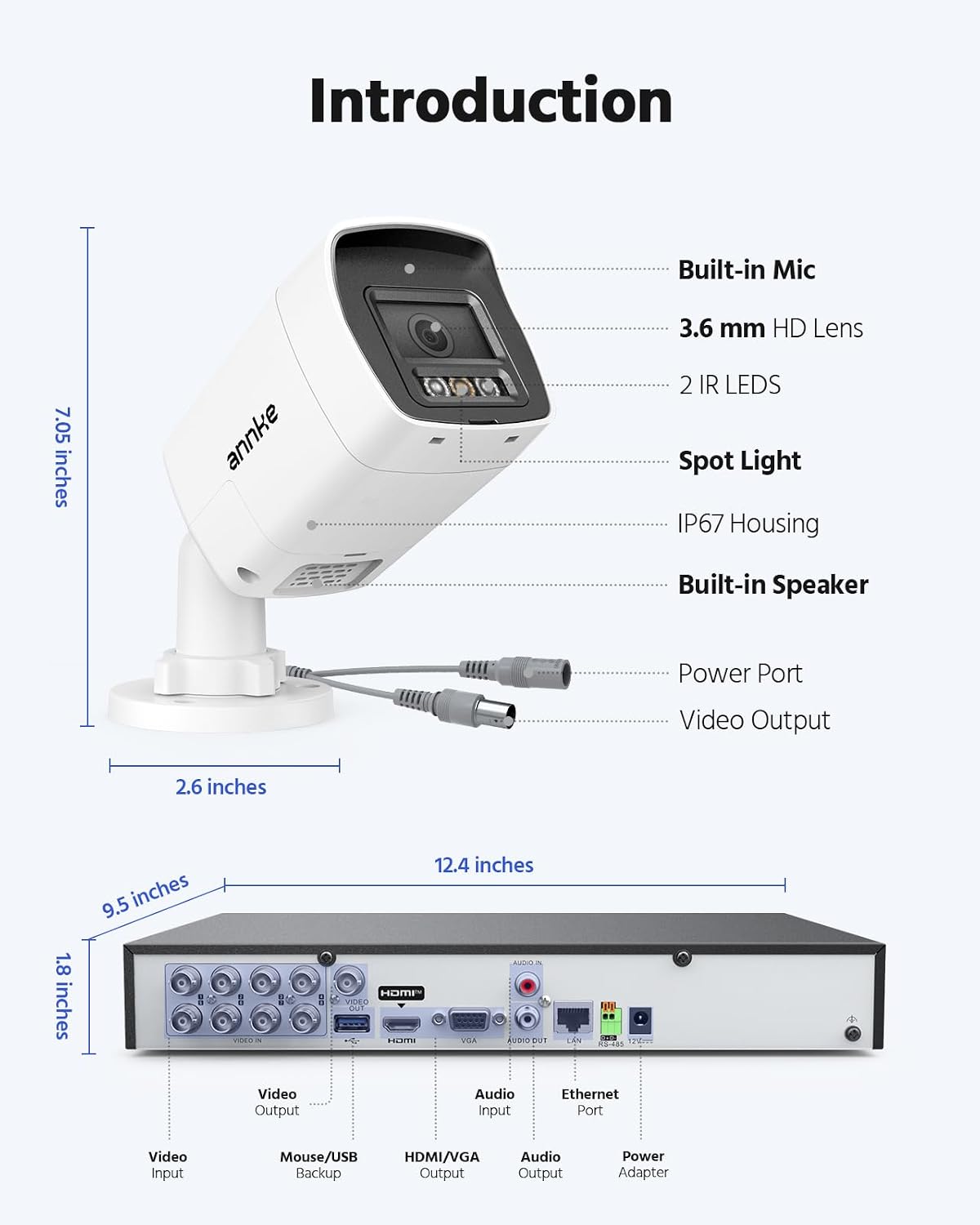 ANNKE 2MP Two-Way Audio Security Camera System, 8CH 3K Lite DVR, 4pcs 1080P CCTV White Wired Cams with Smart Color Night Vision, AI Motion Detection, 2TB HDD for Outdoor Home Surveillance