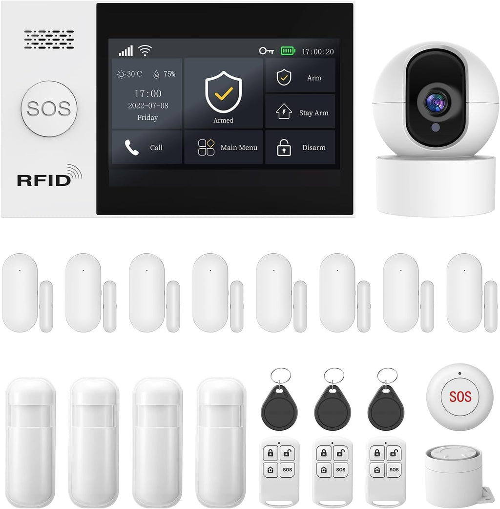 PGST Wireless Home Alarm System with HD Security Camera,DIY Expandable Door Alarm Sensors,4G GSM/Tuya App Instant Alerts,Compatible with Alexa for Apartment,No Monthly Fee