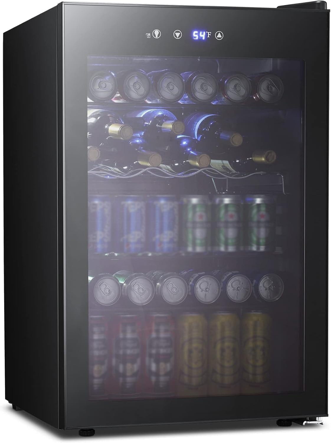 Kismile 4.5 Cu.ft Beverage Refrigerator and Cooler,145 Can Mini Fridge Glass Door with Digital Temperature Display for Soda,Beer or Wine,small Drink Dispenser Cooler for Home,Office or Bar (Black)