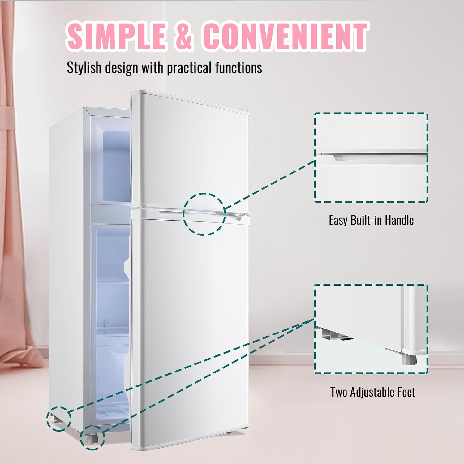 WANAI 3.5 Cu.ft Retro Mini Fridge with Freezer Small Refrigerators Dual Doors & Handles White Freestanding Classic Refrigerator Removable Glass Shelves Adjustable Thermostat for Home Office Dorm RV