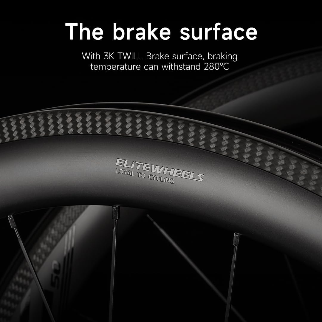 ELITEWHEELS Road Bike Carbon Wheels 700c Clincher 38/50/55/60/82mm Carbon Wheelset Tubeless Ready Cycling Wheel U Shape